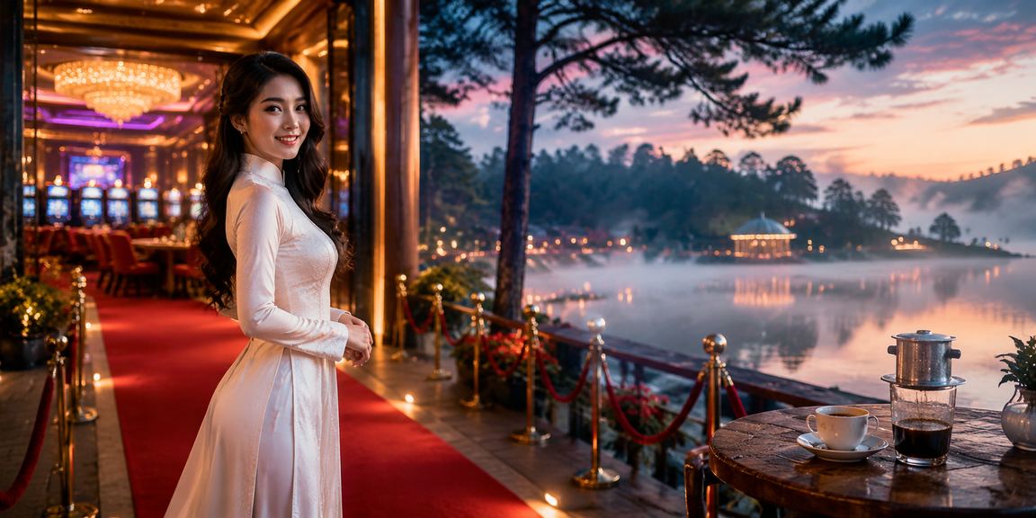 Người chơi tại Đà Lạt mặc áo dài tham gia trải nghiệm cá cược casino trực tuyến một cách có trách nhiệm